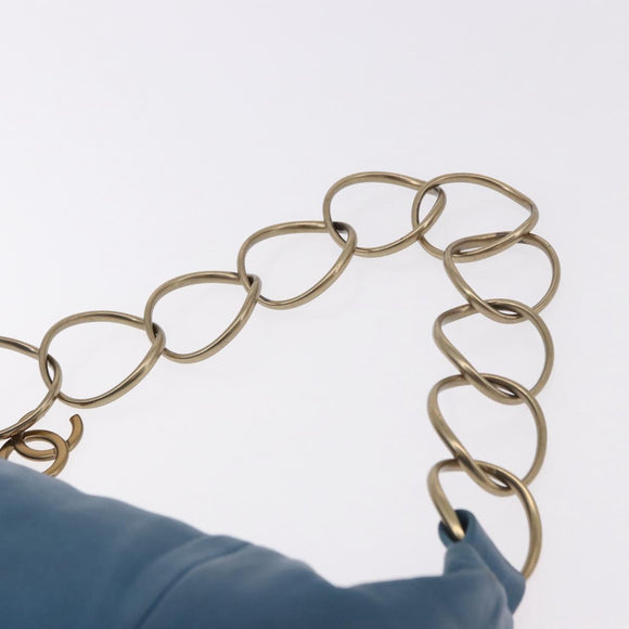 CHANEL Chain Shoulder Bag Lamb Skin Blue Gold CC Auth 185410SAM