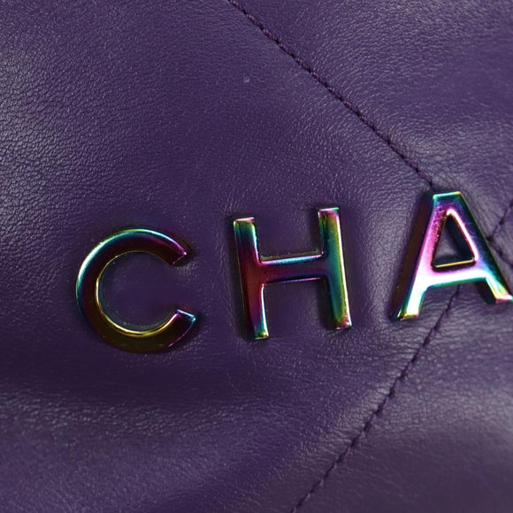 CHANEL Chanel 22 Mini Matelasse Chain Bag Calf Skin 2way Purple CC Auth 185411SM