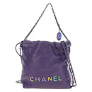 CHANEL Chanel 22 Mini Matelasse Chain Bag Calf Skin 2way Purple CC Auth 185411SM-2