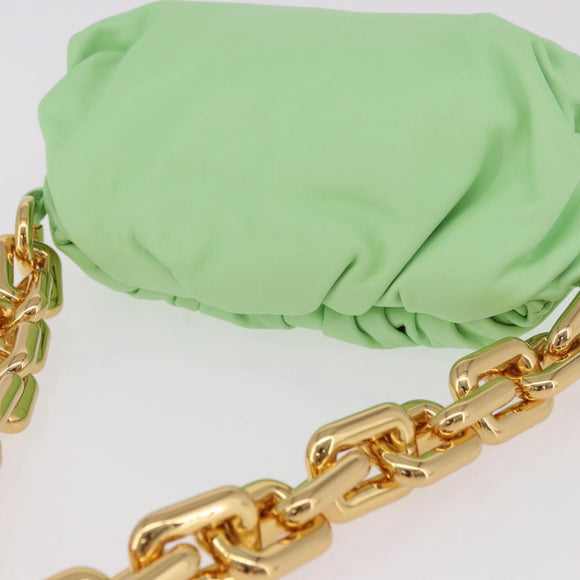 BOTTEGA VENETA The Chain Pouch Shoulder Bag Leather Green Gold Auth 185412SAM