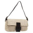 FENDI Mamma Baguette Shoulder Bag Beads Ivory Silver Auth 185413V-1