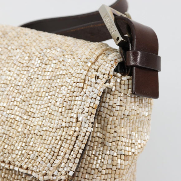 FENDI Mamma Baguette Shoulder Bag Beads Ivory Silver Auth 185413V