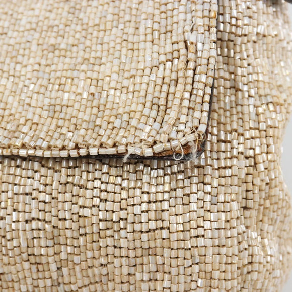 FENDI Mamma Baguette Shoulder Bag Beads Ivory Silver Auth 185413V