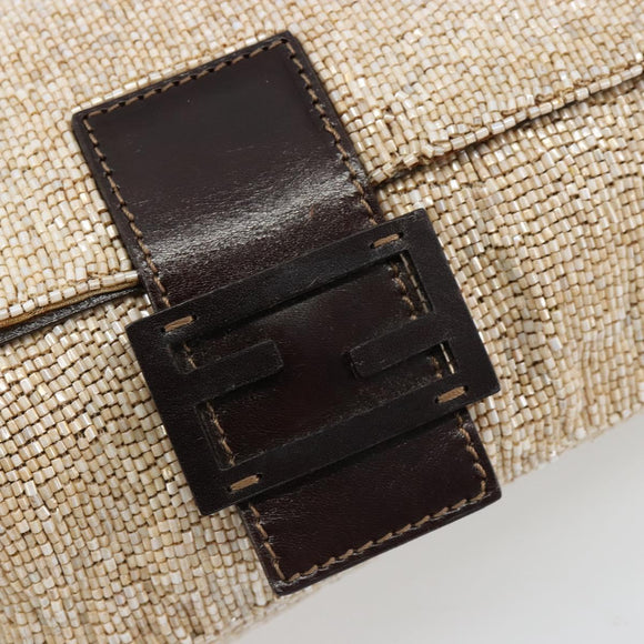 FENDI Mamma Baguette Shoulder Bag Beads Ivory Silver Auth 185413V