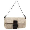 FENDI Mamma Baguette Shoulder Bag Beads Ivory Silver Auth 185413V-2