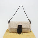 FENDI Mamma Baguette Shoulder Bag Beads Ivory Silver Auth 185413V-30
