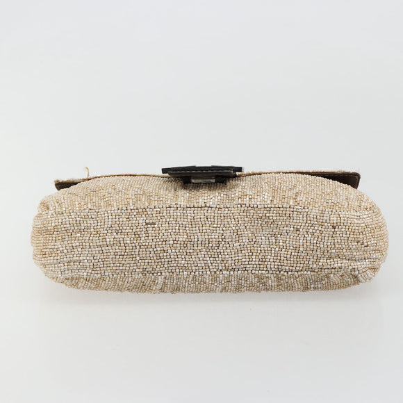 FENDI Mamma Baguette Shoulder Bag Beads Ivory Silver Auth 185413V
