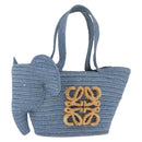 LOEWE Elephant Motif Hand Bag Raffia Light Blue Auth 185419SAM-1