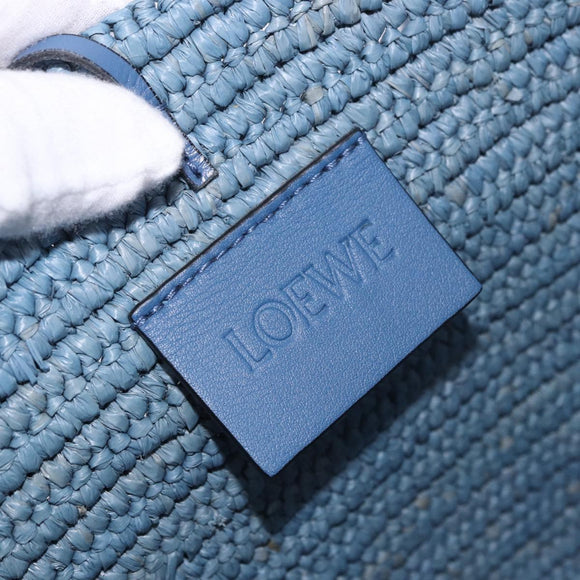 LOEWE Elephant Motif Hand Bag Raffia Light Blue Auth 185419SAM