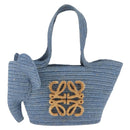 LOEWE Elephant Motif Hand Bag Raffia Light Blue Auth 185419SAM-2
