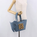 LOEWE Elephant Motif Hand Bag Raffia Light Blue Auth 185419SAM-20