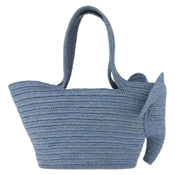 LOEWE Elephant Motif Hand Bag Raffia Light Blue Auth 185419SAM
