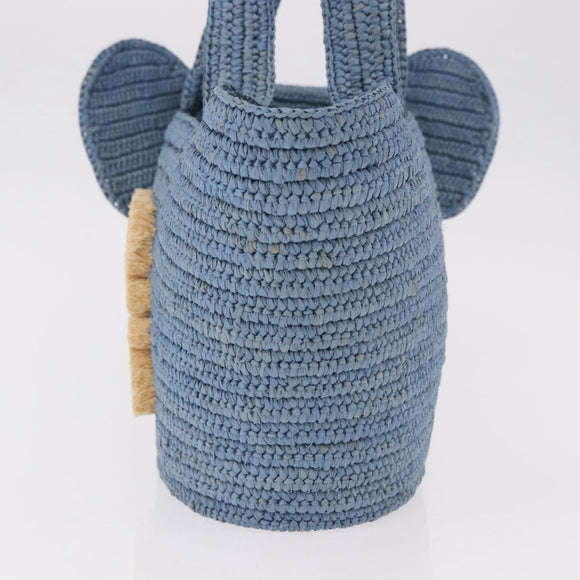 LOEWE Elephant Motif Hand Bag Raffia Light Blue Auth 185419SAM