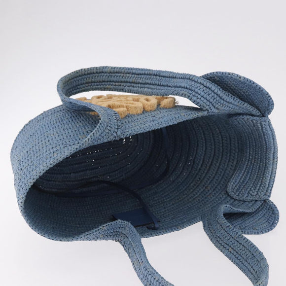 LOEWE Elephant Motif Hand Bag Raffia Light Blue Auth 185419SAM