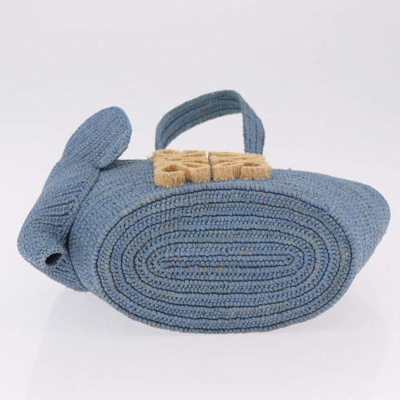 LOEWE Elephant Motif Hand Bag Raffia Light Blue Auth 185419SAM