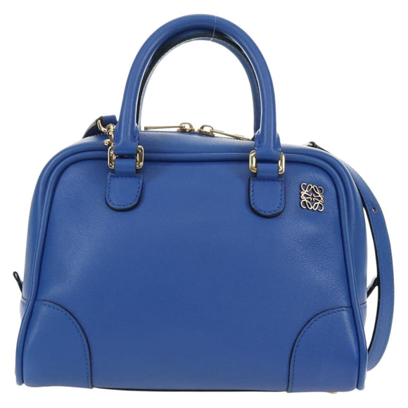 LOEWE Amazona 75 Hand Bag Leather 2way Blue Gold Auth 185420SM
