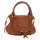 Chloe Marcie Hand Bag Leather 2way Brown Gold Auth 185421V-1
