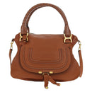 Chloe Marcie Hand Bag Leather 2way Brown Gold Auth 185421V-13