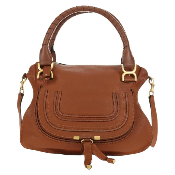 Chloe Marcie Hand Bag Leather 2way Brown Gold Auth 185421V