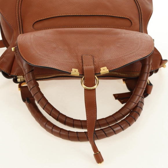 Chloe Marcie Hand Bag Leather 2way Brown Gold Auth 185421V