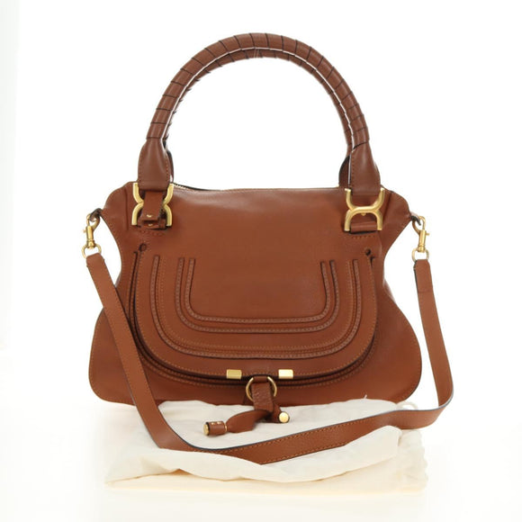 Chloe Marcie Hand Bag Leather 2way Brown Gold Auth 185421V