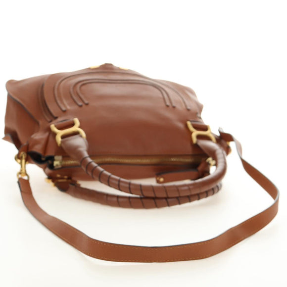 Chloe Marcie Hand Bag Leather 2way Brown Gold Auth 185421V