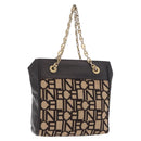 CELINE Chain Shoulder Bag Knitted Fabrics Beige Gold Auth 185422A-1