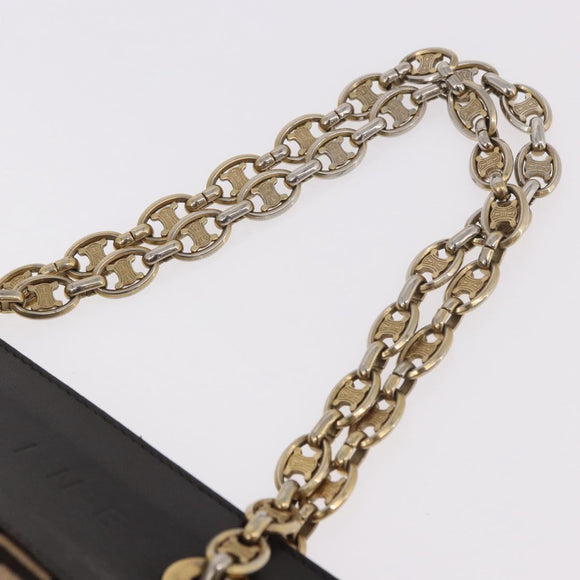 CELINE Chain Shoulder Bag Knitted Fabrics Beige Gold Auth 185422A