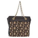 CELINE Chain Shoulder Bag Knitted Fabrics Beige Gold Auth 185422A-13