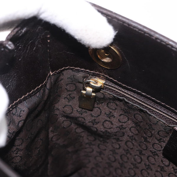 CELINE Chain Shoulder Bag Knitted Fabrics Beige Gold Auth 185422A