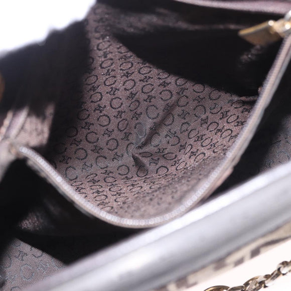 CELINE Chain Shoulder Bag Knitted Fabrics Beige Gold Auth 185422A