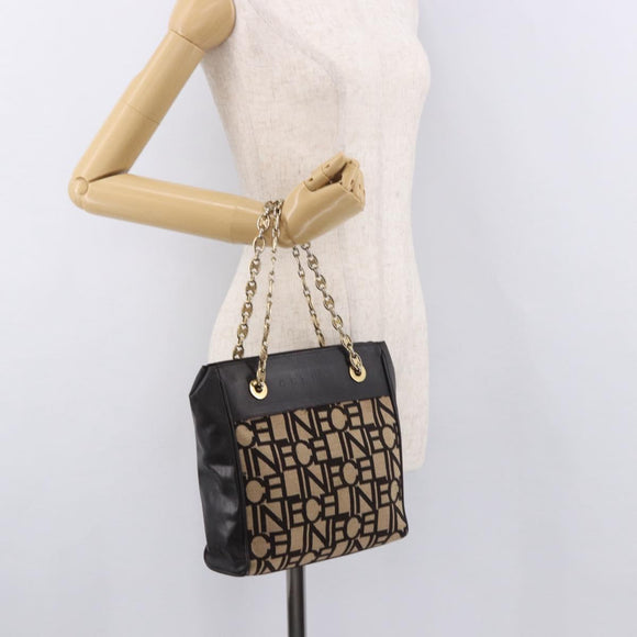 CELINE Chain Shoulder Bag Knitted Fabrics Beige Gold Auth 185422A