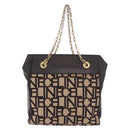 CELINE Chain Shoulder Bag Knitted Fabrics Beige Gold Auth 185422A-3