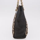 CELINE Chain Shoulder Bag Knitted Fabrics Beige Gold Auth 185422A-5