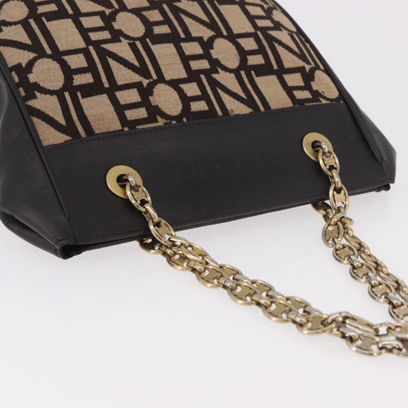 CELINE Chain Shoulder Bag Knitted Fabrics Beige Gold Auth 185422A