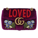 GUCCI GG Marmont Chain Shoulder Bag Velor Purple Gold 443496 Auth 185426M-2
