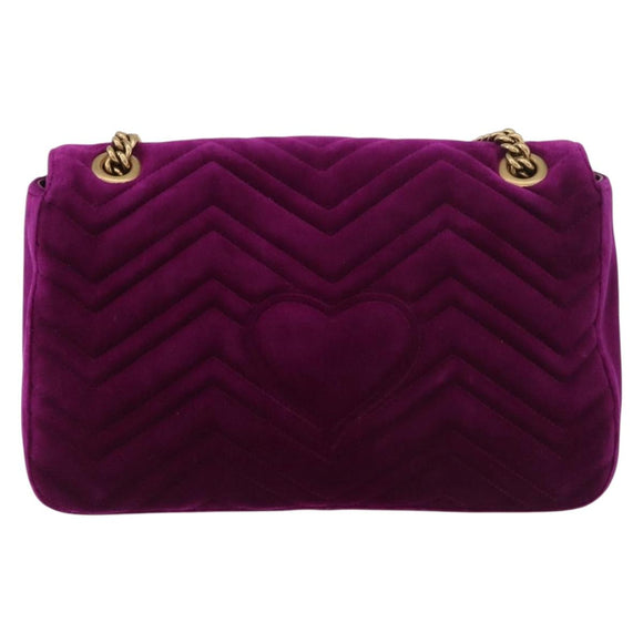 GUCCI GG Marmont Chain Shoulder Bag Velor Purple Gold 443496 Auth 185426M