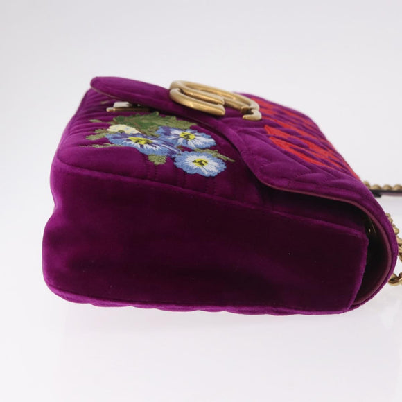 GUCCI GG Marmont Chain Shoulder Bag Velor Purple Gold 443496 Auth 185426M