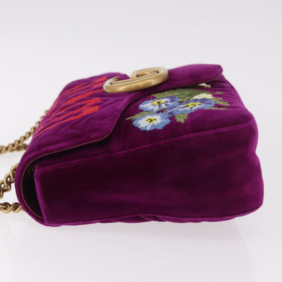 GUCCI GG Marmont Chain Shoulder Bag Velor Purple Gold 443496 Auth 185426M