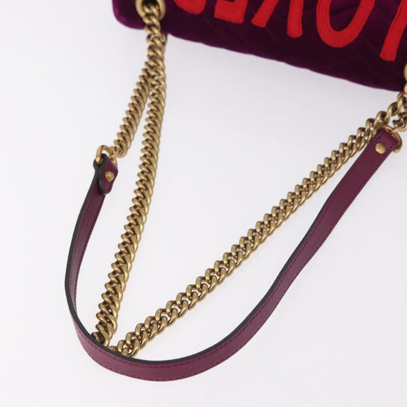 GUCCI GG Marmont Chain Shoulder Bag Velor Purple Gold 443496 Auth 185426M