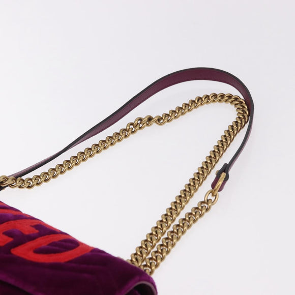 GUCCI GG Marmont Chain Shoulder Bag Velor Purple Gold 443496 Auth 185426M