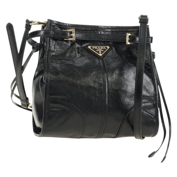 PRADA Bonnie Shoulder Bag Leather Black Gold Auth 185427SM