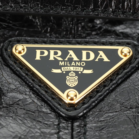 PRADA Bonnie Shoulder Bag Leather Black Gold Auth 185427SM