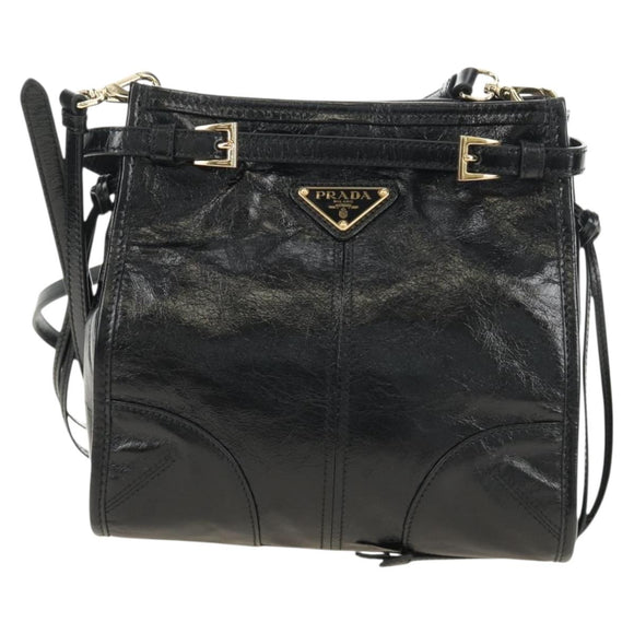 PRADA Bonnie Shoulder Bag Leather Black Gold Auth 185427SM