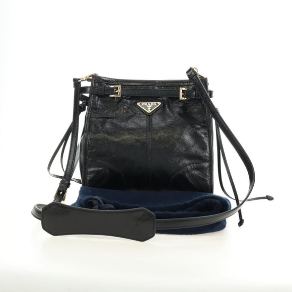 PRADA Bonnie Shoulder Bag Leather Black Gold Auth 185427SM
