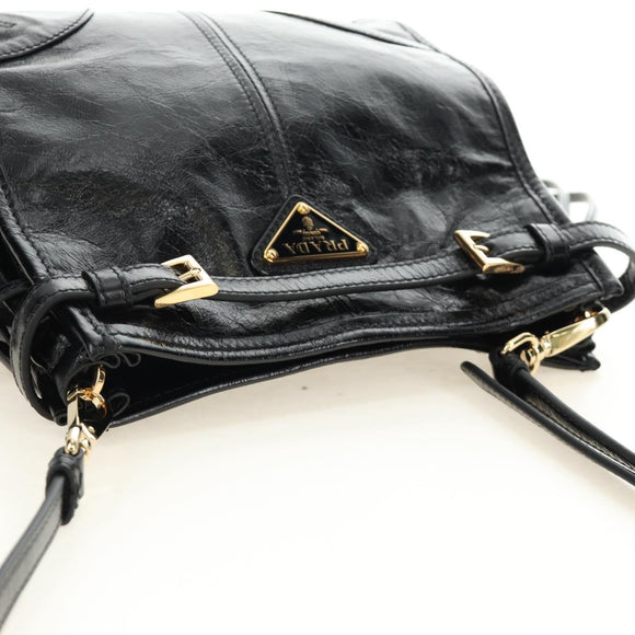 PRADA Bonnie Shoulder Bag Leather Black Gold Auth 185427SM