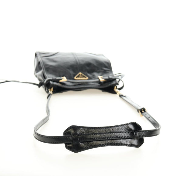 PRADA Bonnie Shoulder Bag Leather Black Gold Auth 185427SM