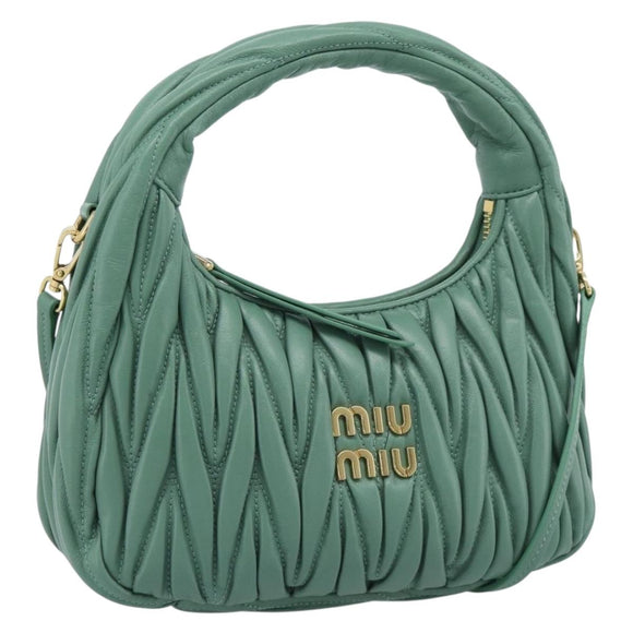 Miu Miu Matelasse Wonder Hand Bag Leather 2way Green Gold Auth 185428SM