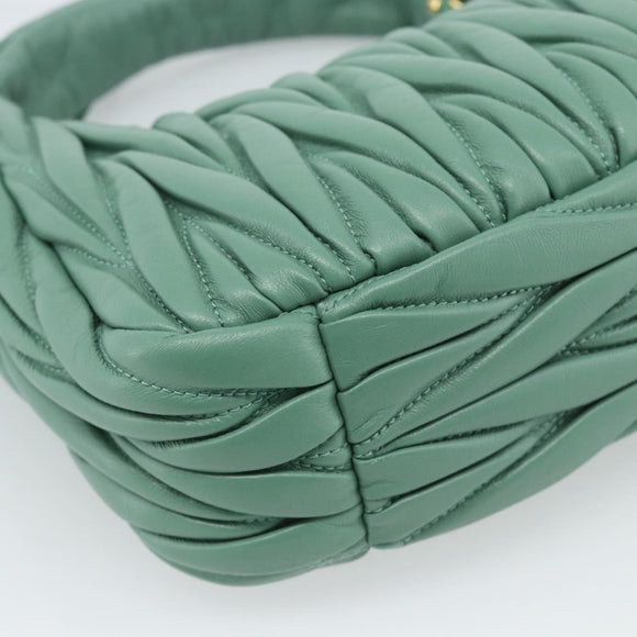 Miu Miu Matelasse Wonder Hand Bag Leather 2way Green Gold Auth 185428SM