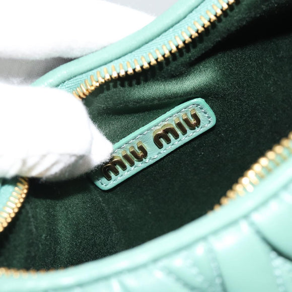 Miu Miu Matelasse Wonder Hand Bag Leather 2way Green Gold Auth 185428SM